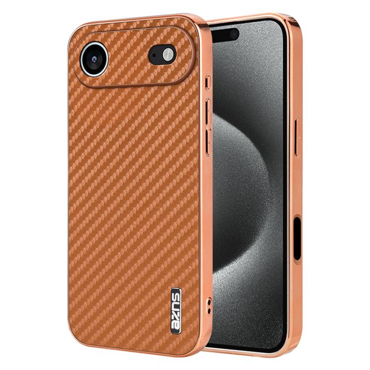 AZNS Electroplated Edge Carbon Fiber Texture Phone Case, For iPhone 15 Pro, For iPhone 15 Plus, For iPhone 15, For iPhone 14 Plus, For iPhone 14, For iPhone 14 Pro