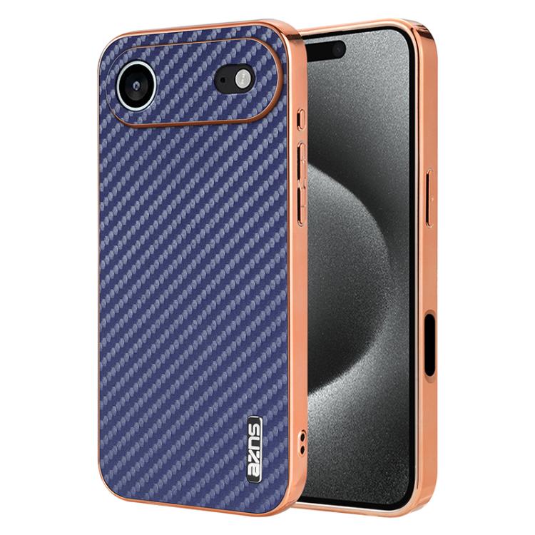 AZNS Electroplated Edge Carbon Fiber Texture Phone Case, For iPhone 15 Pro, For iPhone 15 Plus, For iPhone 15, For iPhone 14 Plus, For iPhone 14, For iPhone 14 Pro