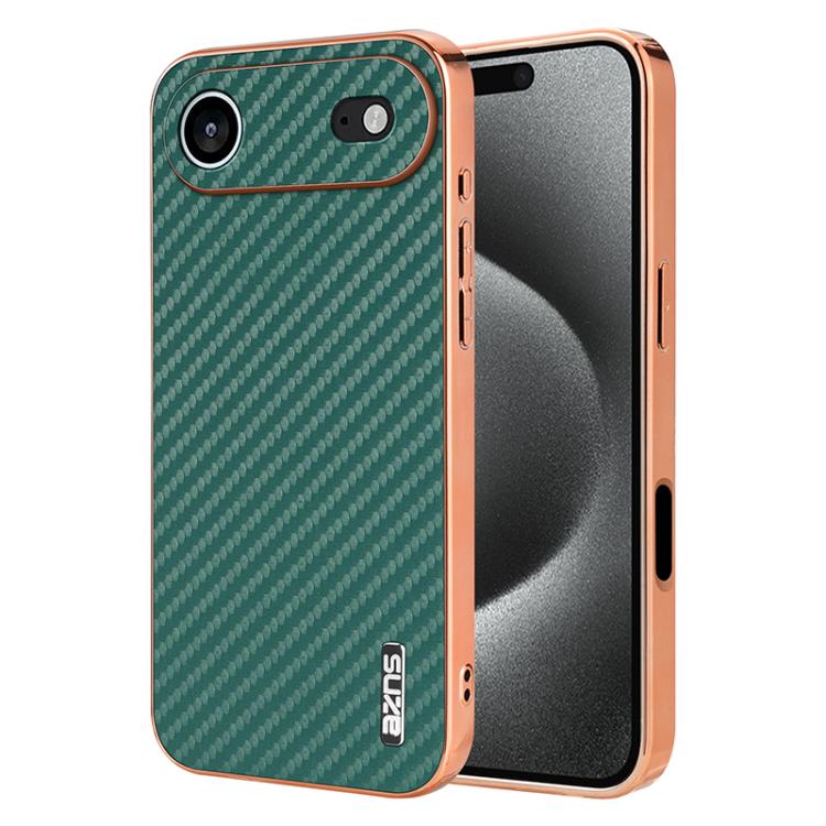 AZNS Electroplated Edge Carbon Fiber Texture Phone Case, For iPhone 15 Pro, For iPhone 15 Plus, For iPhone 15, For iPhone 14 Plus, For iPhone 14, For iPhone 14 Pro