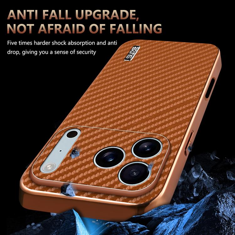 AZNS Electroplated Edge Carbon Fiber Texture Phone Case, For iPhone 16e, For iPhone 16 Pro Max, For iPhone 16 Pro, For iPhone 16 Plus, For iPhone 16, For iPhone 15 Pro Max