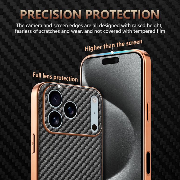 AZNS Electroplated Edge Carbon Fiber Texture Phone Case, For iPhone 16e, For iPhone 16 Pro Max, For iPhone 16 Pro, For iPhone 16 Plus, For iPhone 16, For iPhone 15 Pro Max