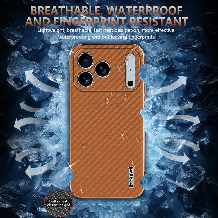 AZNS Electroplated Edge Carbon Fiber Texture Phone Case, For iPhone 16e, For iPhone 16 Pro Max, For iPhone 16 Pro, For iPhone 16 Plus, For iPhone 16, For iPhone 15 Pro Max