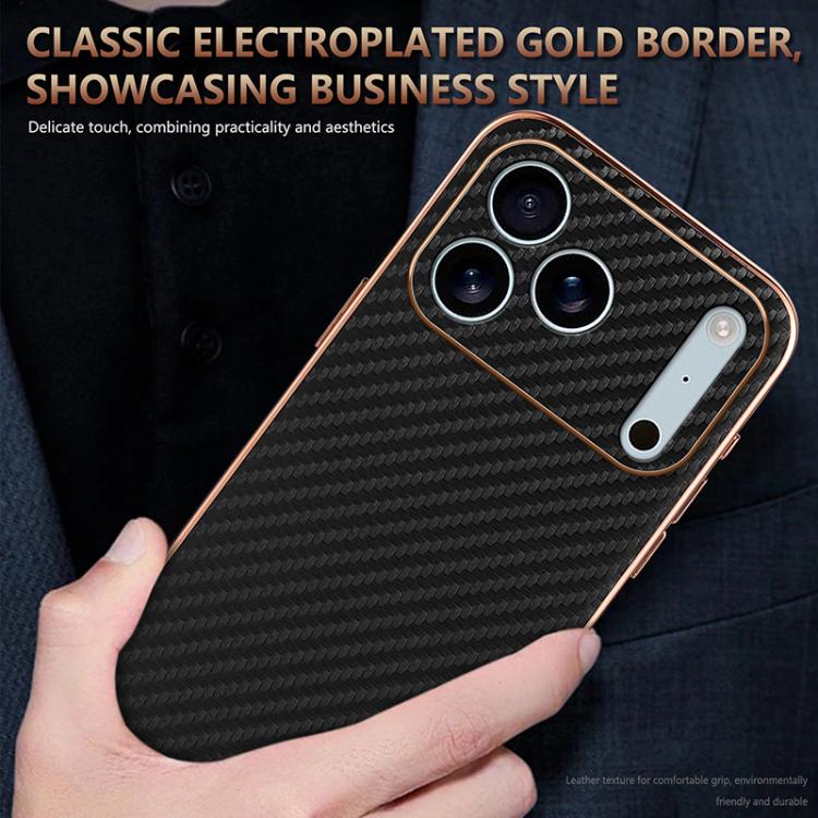 AZNS Electroplated Edge Carbon Fiber Texture Phone Case, For iPhone 16e, For iPhone 16 Pro Max, For iPhone 16 Pro, For iPhone 16 Plus, For iPhone 16, For iPhone 15 Pro Max