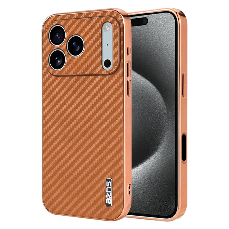 AZNS Electroplated Edge Carbon Fiber Texture Phone Case, For iPhone 16e, For iPhone 16 Pro Max, For iPhone 16 Pro, For iPhone 16 Plus, For iPhone 16, For iPhone 15 Pro Max