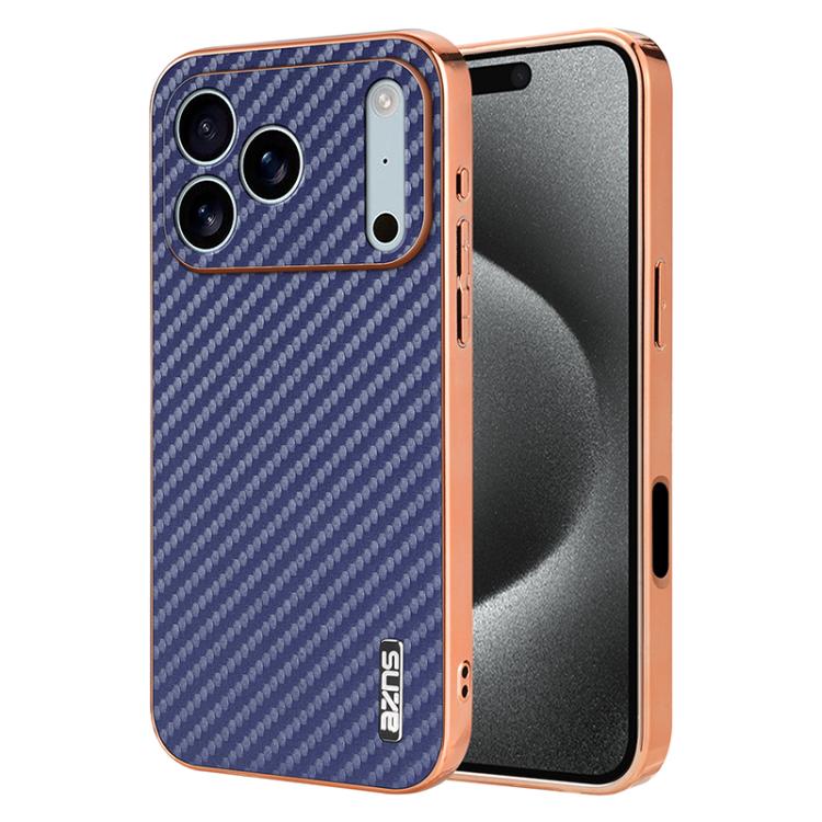 AZNS Electroplated Edge Carbon Fiber Texture Phone Case, For iPhone 16e, For iPhone 16 Pro Max, For iPhone 16 Pro, For iPhone 16 Plus, For iPhone 16, For iPhone 15 Pro Max