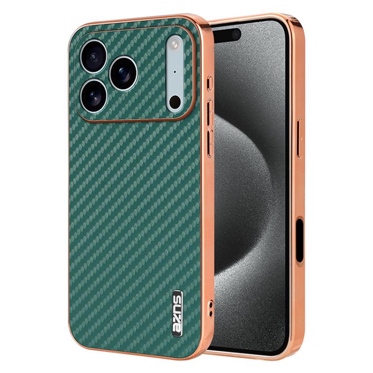 AZNS Electroplated Edge Carbon Fiber Texture Phone Case, For iPhone 16e, For iPhone 16 Pro Max, For iPhone 16 Pro, For iPhone 16 Plus, For iPhone 16, For iPhone 15 Pro Max