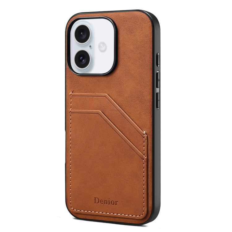Denior D09 PU Dual Card Slot Back Cover Phone Case, For iPhone 16
