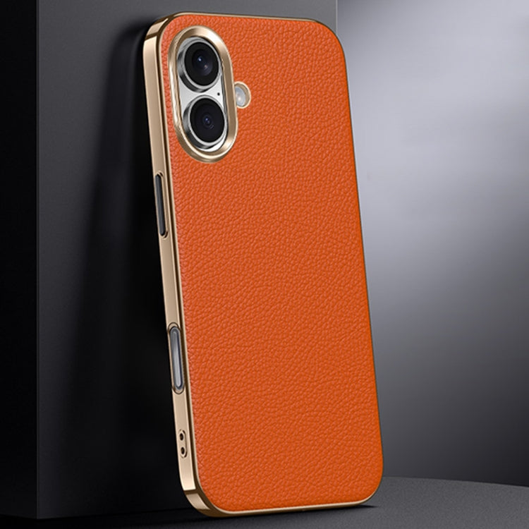 First Layer Cowhide Leather Electroplated PC Phone Case, For iPhone 16 Pro Max, For iPhone 16 Pro, For iPhone 16, For iPhone 15 Pro Max