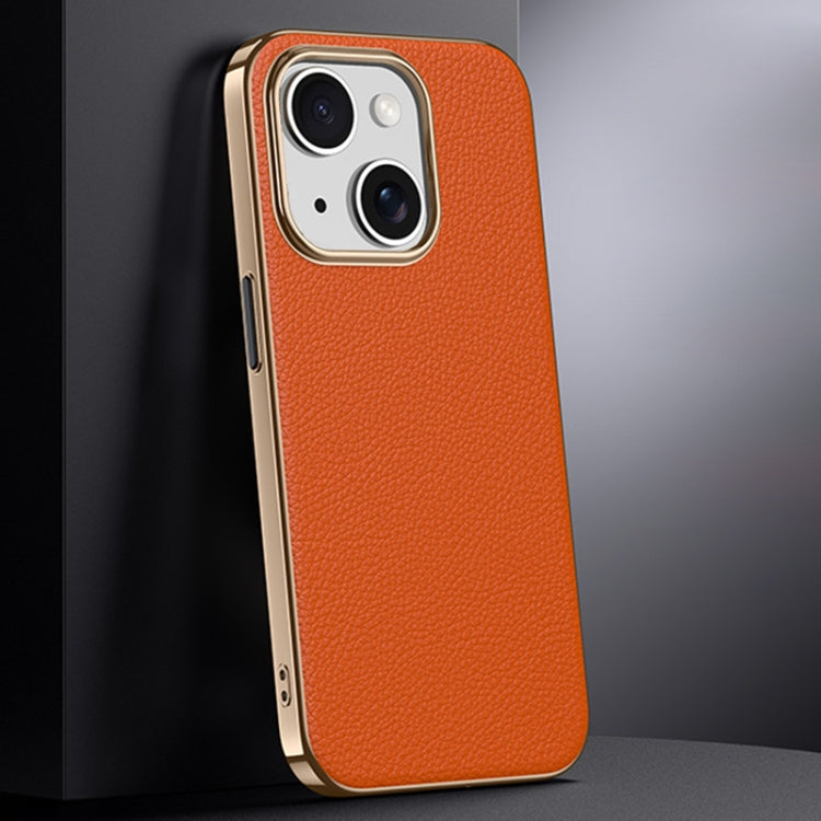 First Layer Cowhide Leather Electroplated PC Phone Case, For iPhone 15 Pro, For iPhone 15, For iPhone 14, For iPhone 14 Pro, For iPhone 14 Pro Max