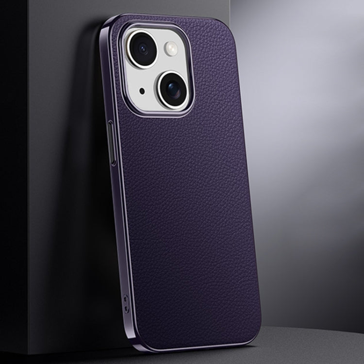 First Layer Cowhide Leather Electroplated PC Phone Case, For iPhone 15 Pro, For iPhone 15, For iPhone 14, For iPhone 14 Pro, For iPhone 14 Pro Max