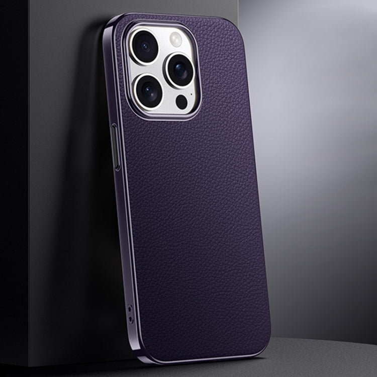 First Layer Cowhide Leather Electroplated PC Phone Case, For iPhone 13 Pro Max, For iPhone 13 Pro, For iPhone 13