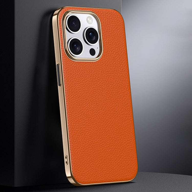 First Layer Cowhide Leather Electroplated PC Phone Case, For iPhone 13 Pro Max, For iPhone 13 Pro, For iPhone 13