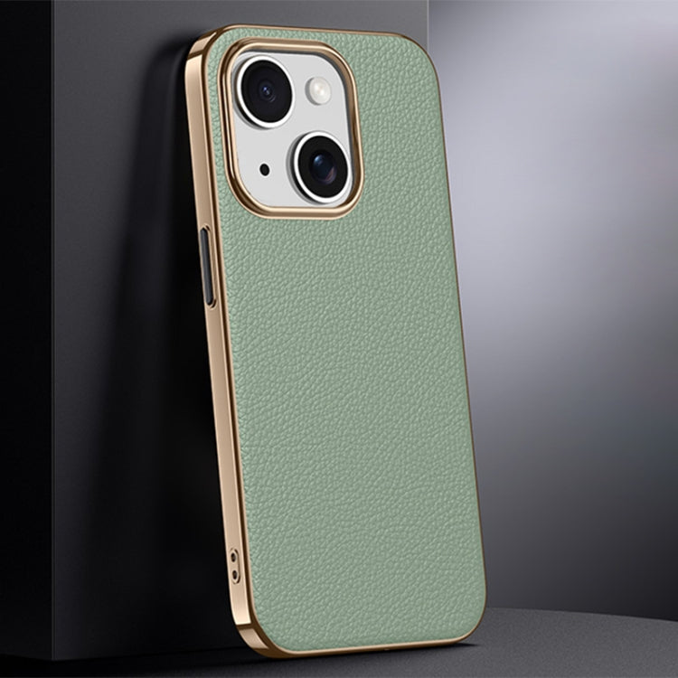 First Layer Cowhide Leather Electroplated PC Phone Case, For iPhone 13 Pro Max, For iPhone 13 Pro, For iPhone 13