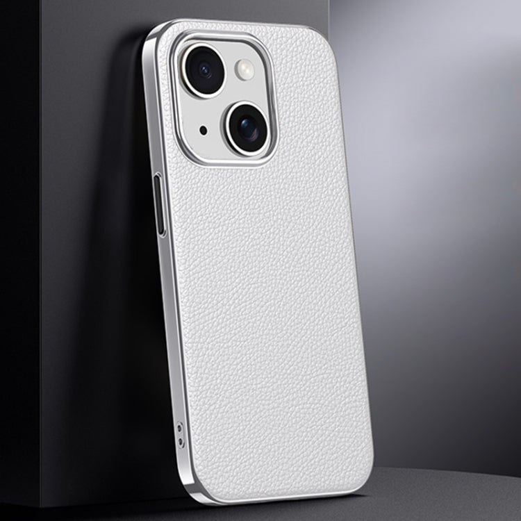 First Layer Cowhide Leather Electroplated PC Phone Case, For iPhone 13 Pro Max, For iPhone 13 Pro, For iPhone 13