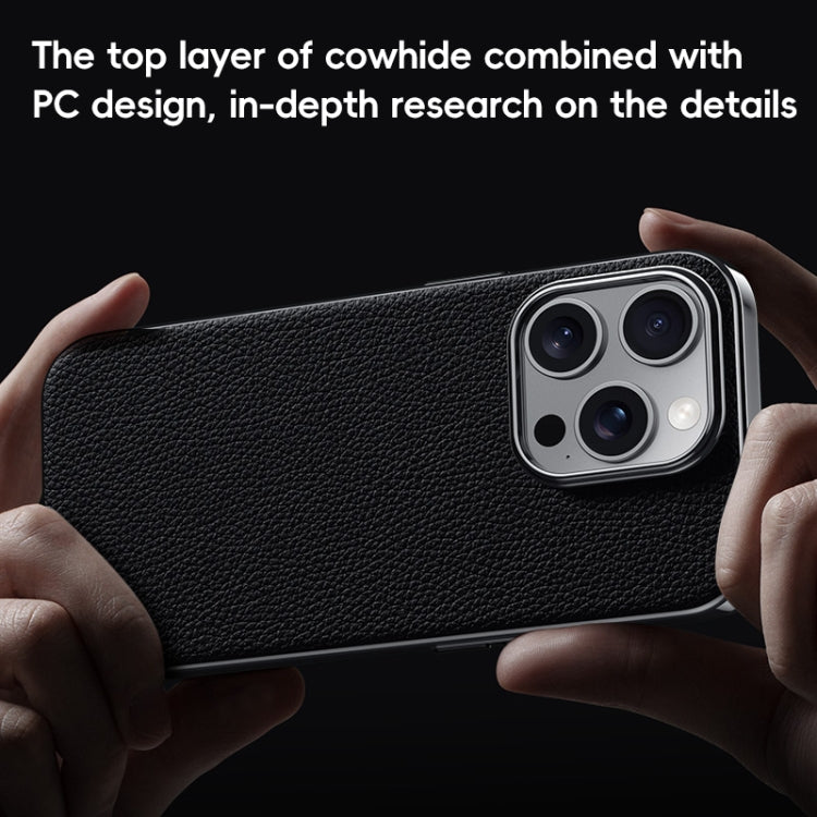 First Layer Cowhide Leather Electroplated PC Phone Case, For iPhone 15 Pro, For iPhone 15, For iPhone 14, For iPhone 14 Pro, For iPhone 14 Pro Max
