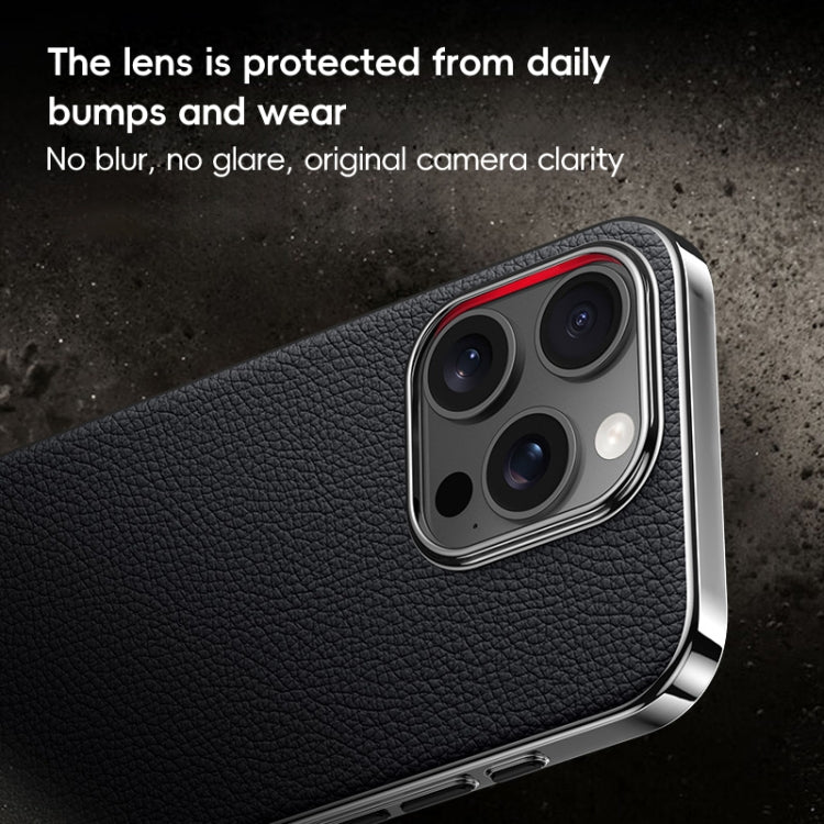 First Layer Cowhide Leather Electroplated PC Phone Case, For iPhone 16 Pro Max, For iPhone 16 Pro, For iPhone 16, For iPhone 15 Pro Max