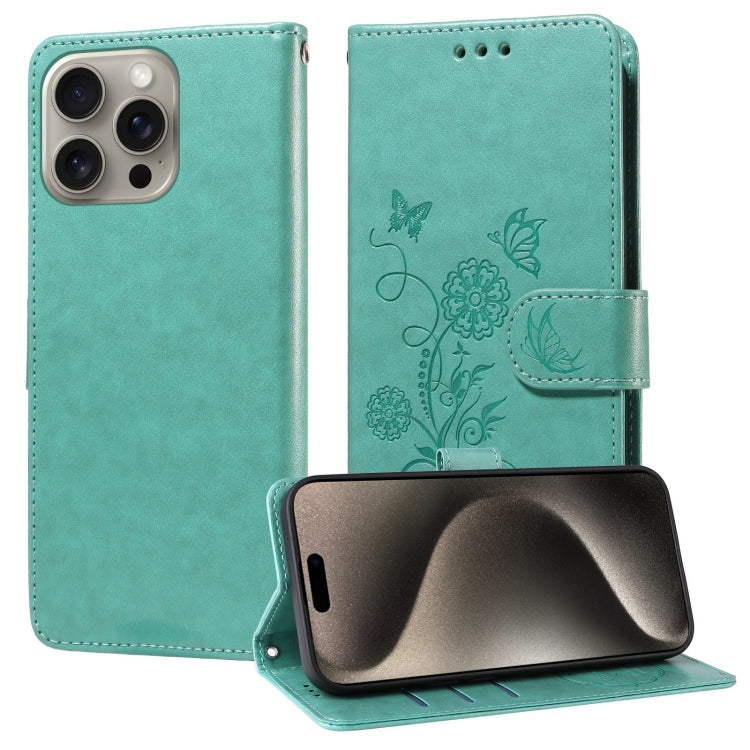 Embossed Butterfly Flowers Leather Phone Case, For iPhone 16, For iPhone 15 Pro Max, For iPhone 15 Pro, For iPhone 15 Plus