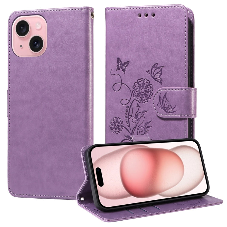 Embossed Butterfly Flowers Leather Phone Case, For iPhone 16, For iPhone 15 Pro Max, For iPhone 15 Pro, For iPhone 15 Plus