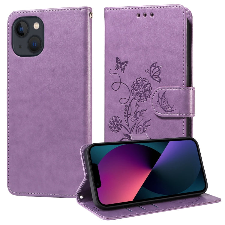 Embossed Butterfly Flowers Leather Phone Case, For iPhone 13, For iPhone 13 mini, For iPhone 12 / 12 Pro, For iPhone 12 Pro Max