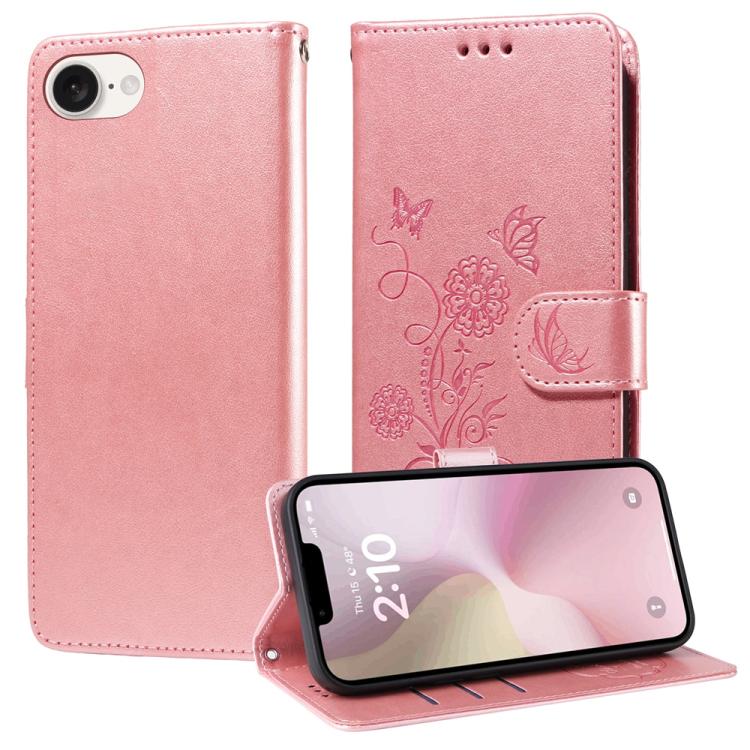 Embossed Butterfly Flowers Leather Phone Case, For iPhone 17e / 16e, For iPhone 16 Pro Max, For iPhone 16 Pro, For iPhone 16 Plus