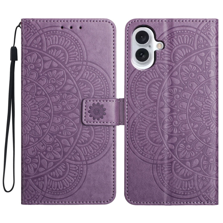 Flower Embossed Leather Phone Case, For iPhone 16