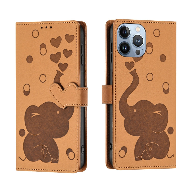 Cartoon Elephant Embossed Leather Phone Case, For iPhone SE 2022 / 2020, For iPhone 13 Pro Max, For iPhone 13 Pro, For iPhone 13