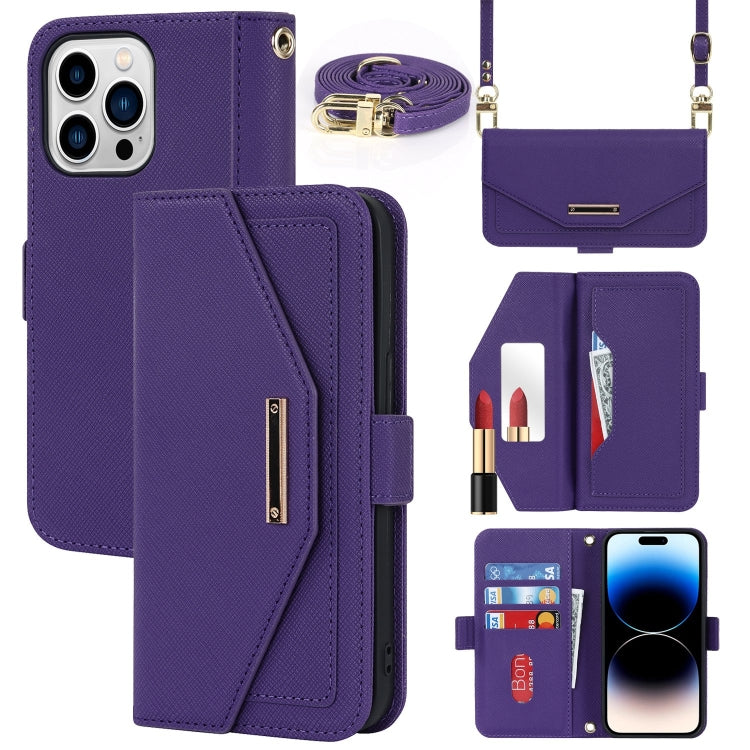 Cross Texture Crossbody Lanyard Leather Phone Case, For iPhone 15 Pro Max, For iPhone 15 Pro, For iPhone 15 Plus, For iPhone 15