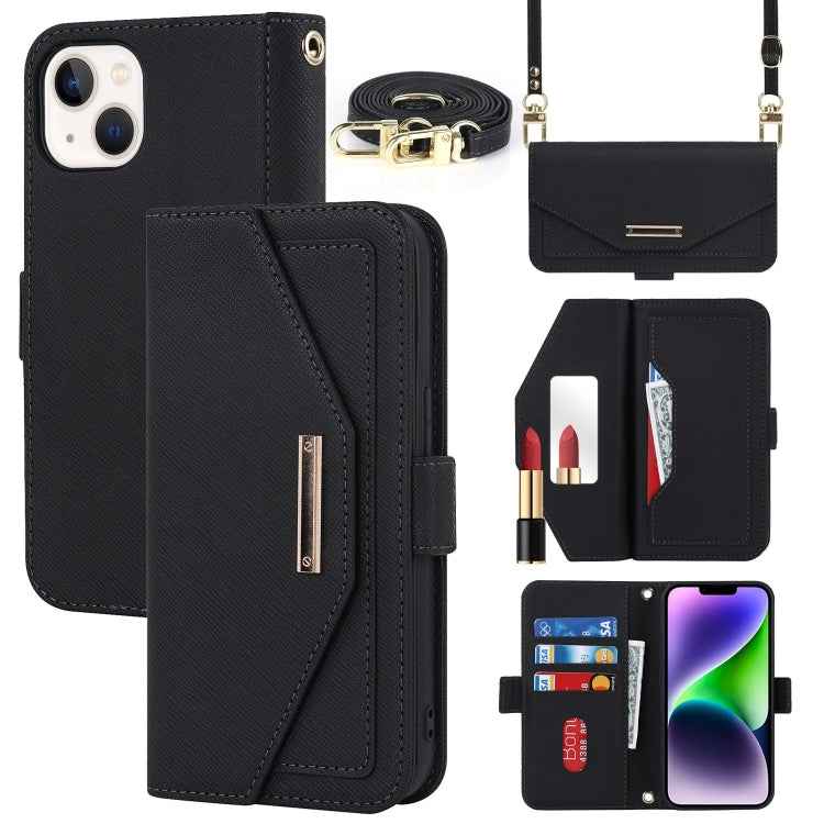 Cross Texture Crossbody Lanyard Leather Phone Case, For iPhone 15 Plus, For iPhone 15