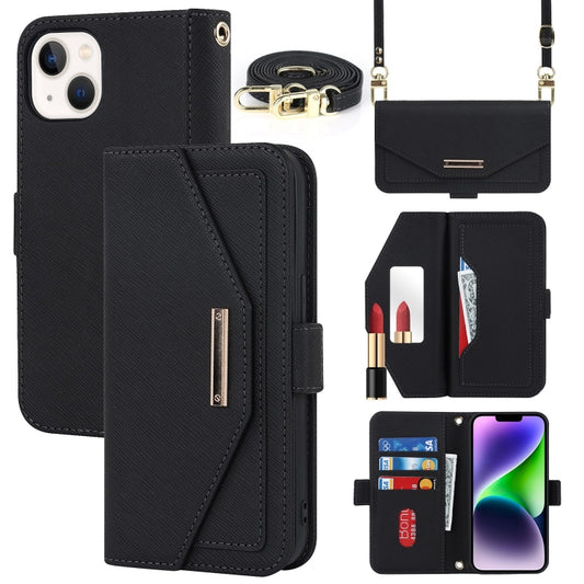 Cross Texture Crossbody Lanyard Leather Phone Case, For iPhone 15 Plus, For iPhone 15