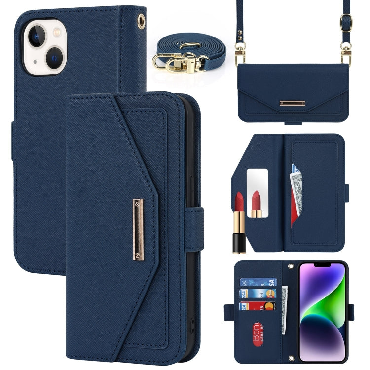 Cross Texture Crossbody Lanyard Leather Phone Case, For iPhone 15 Plus, For iPhone 15