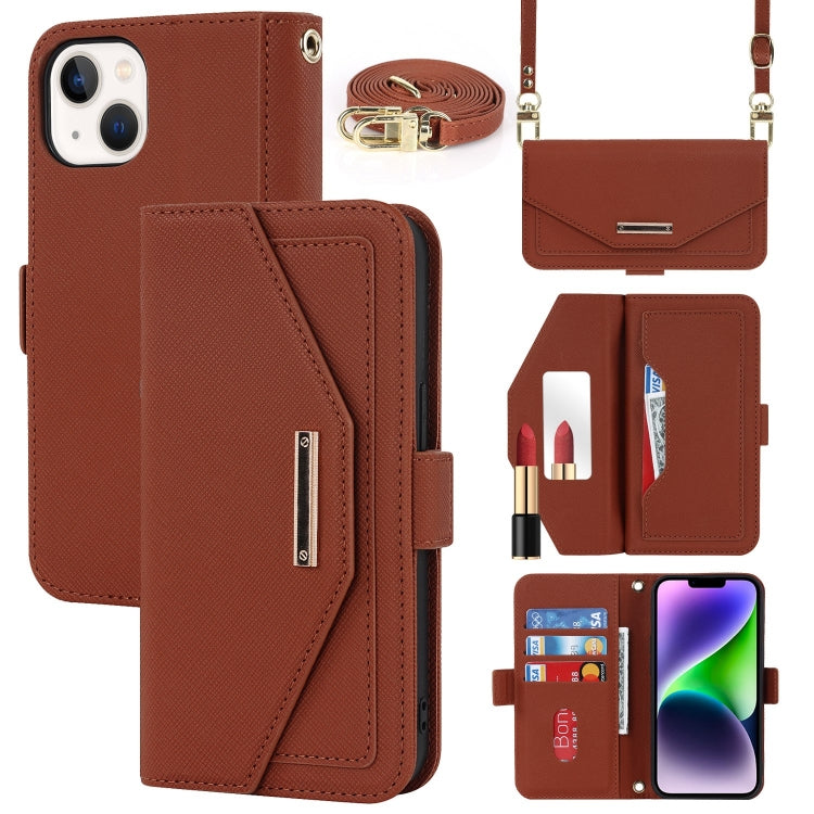 Cross Texture Crossbody Lanyard Leather Phone Case, For iPhone 15 Plus, For iPhone 15