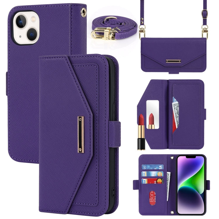 Cross Texture Crossbody Lanyard Leather Phone Case, For iPhone 15 Plus, For iPhone 15