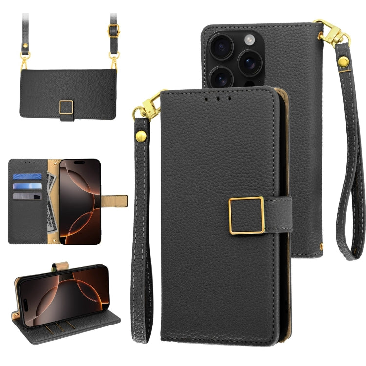 Crossbody Litchi Texture Square Buckle Leather Phone Case