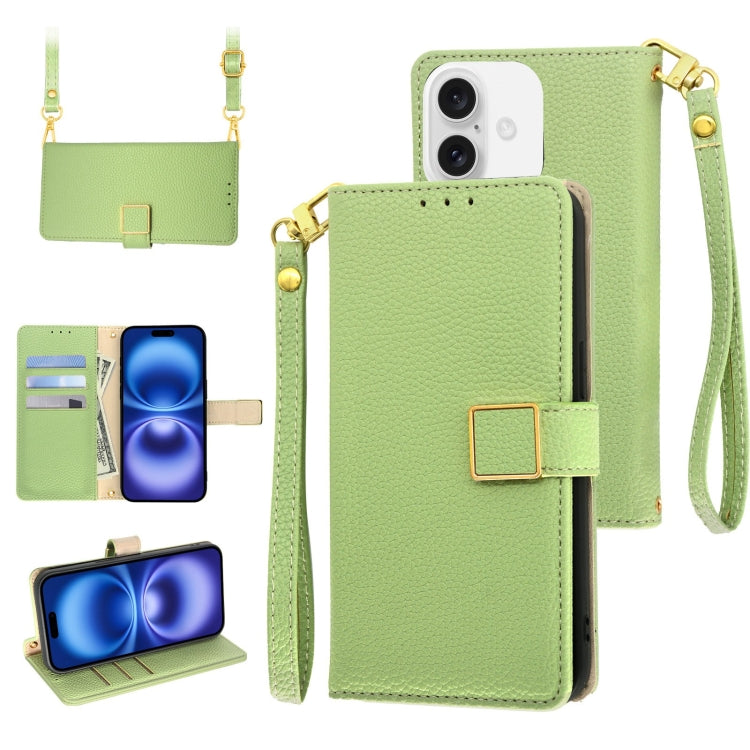 Crossbody Litchi Texture Square Buckle Leather Phone Case, For iPhone 16, For iPhone 15 Pro Max, For iPhone 15 Pro