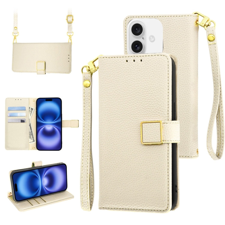 Crossbody Litchi Texture Square Buckle Leather Phone Case, For iPhone 16, For iPhone 15 Pro Max, For iPhone 15 Pro