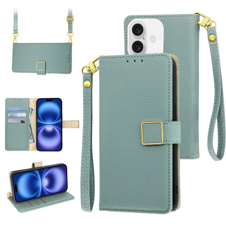 Crossbody Litchi Texture Square Buckle Leather Phone Case, For iPhone 16, For iPhone 15 Pro Max, For iPhone 15 Pro