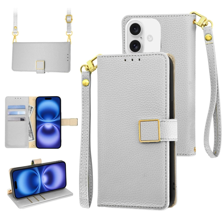 Crossbody Litchi Texture Square Buckle Leather Phone Case, For iPhone 16, For iPhone 15 Pro Max, For iPhone 15 Pro