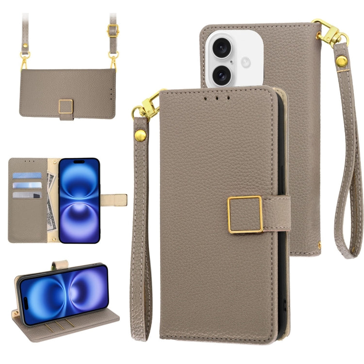 Crossbody Litchi Texture Square Buckle Leather Phone Case, For iPhone 16, For iPhone 15 Pro Max, For iPhone 15 Pro