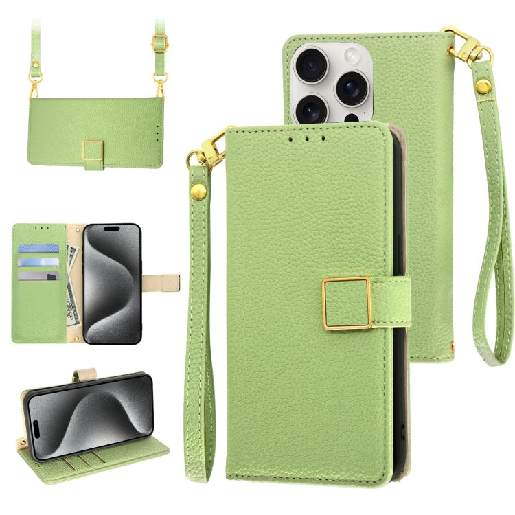 Crossbody Litchi Texture Square Buckle Leather Phone Case, For iPhone 16, For iPhone 15 Pro Max, For iPhone 15 Pro