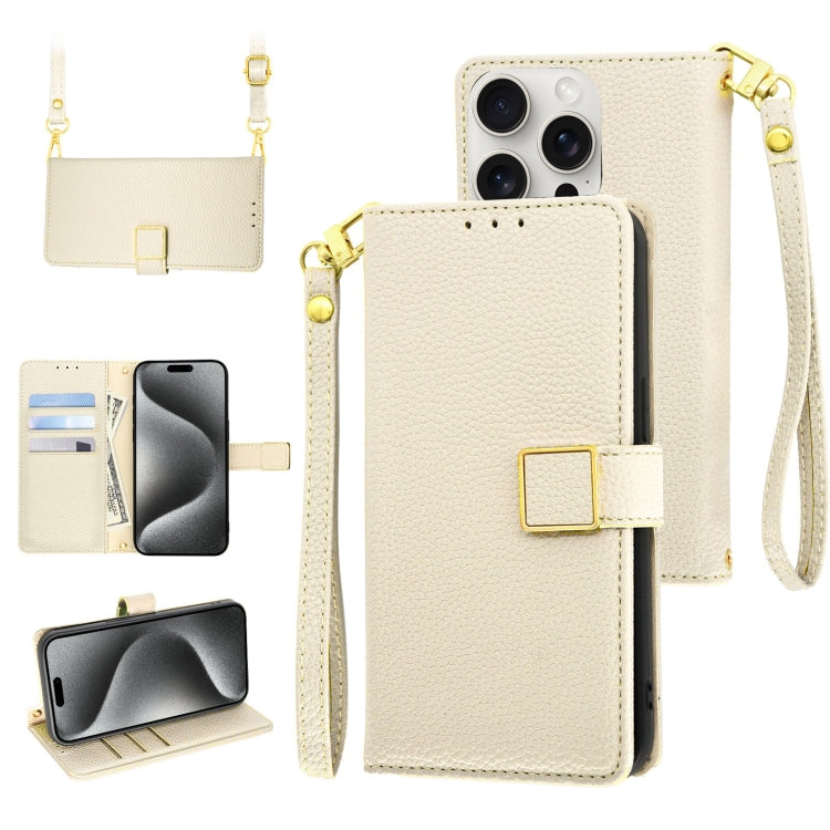 Crossbody Litchi Texture Square Buckle Leather Phone Case, For iPhone 16, For iPhone 15 Pro Max, For iPhone 15 Pro