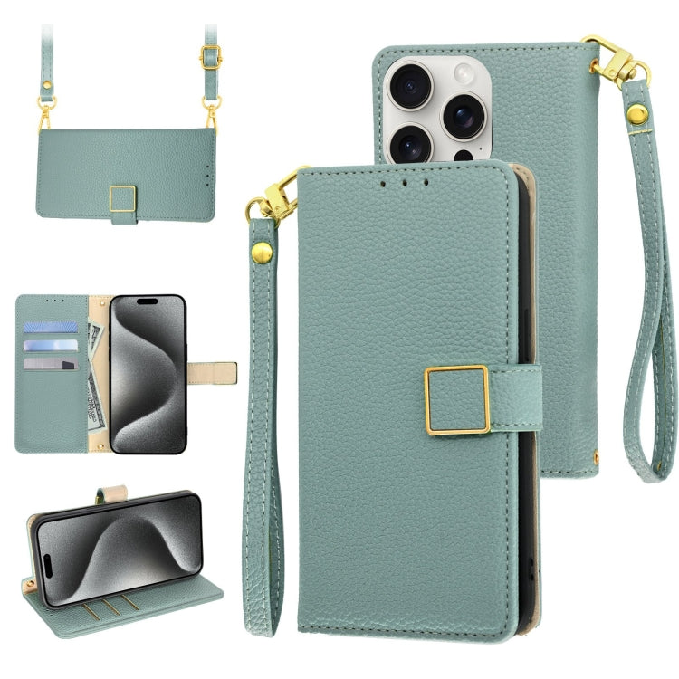 Crossbody Litchi Texture Square Buckle Leather Phone Case, For iPhone 16, For iPhone 15 Pro Max, For iPhone 15 Pro