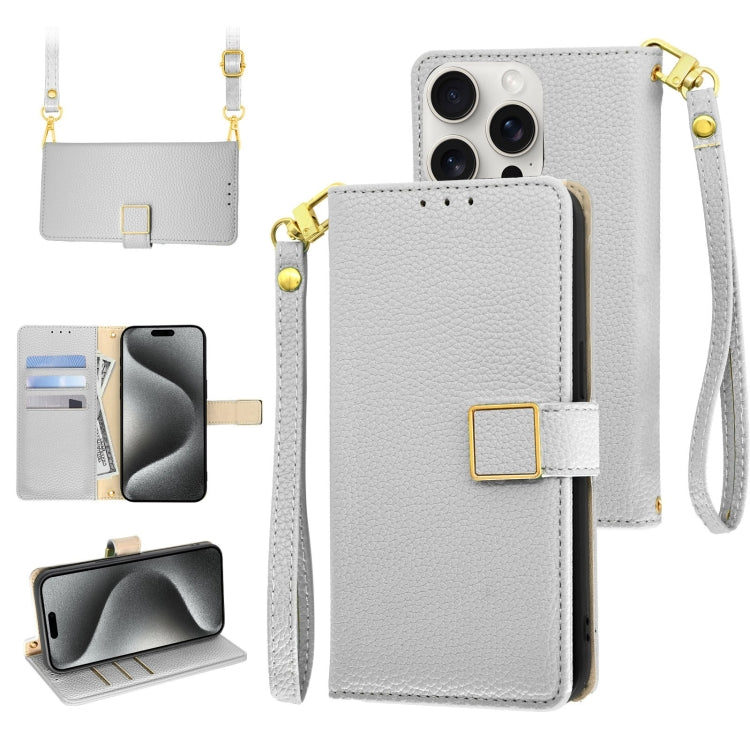 Crossbody Litchi Texture Square Buckle Leather Phone Case, For iPhone 16, For iPhone 15 Pro Max, For iPhone 15 Pro