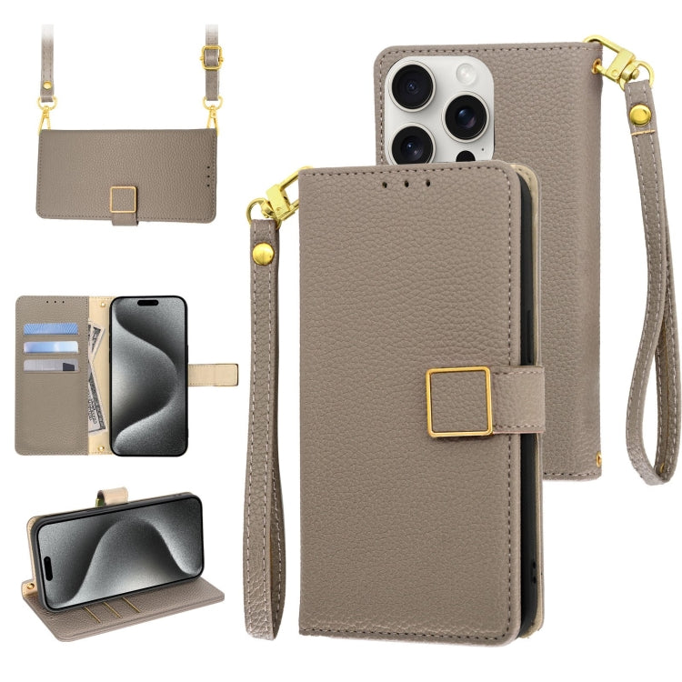 Crossbody Litchi Texture Square Buckle Leather Phone Case, For iPhone 16, For iPhone 15 Pro Max, For iPhone 15 Pro