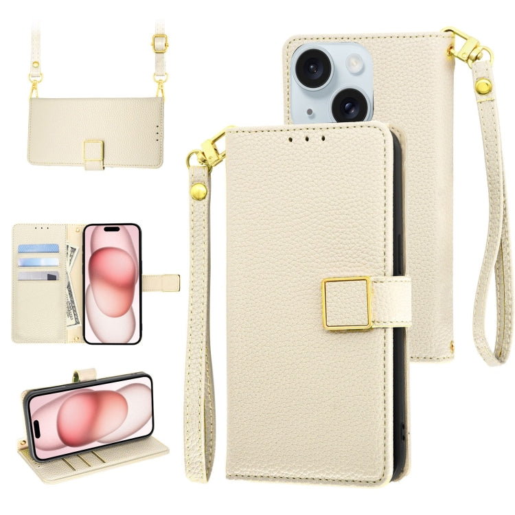 Crossbody Litchi Texture Square Buckle Leather Phone Case, For iPhone 15 Plus, For iPhone 15, For iPhone 14 Plus