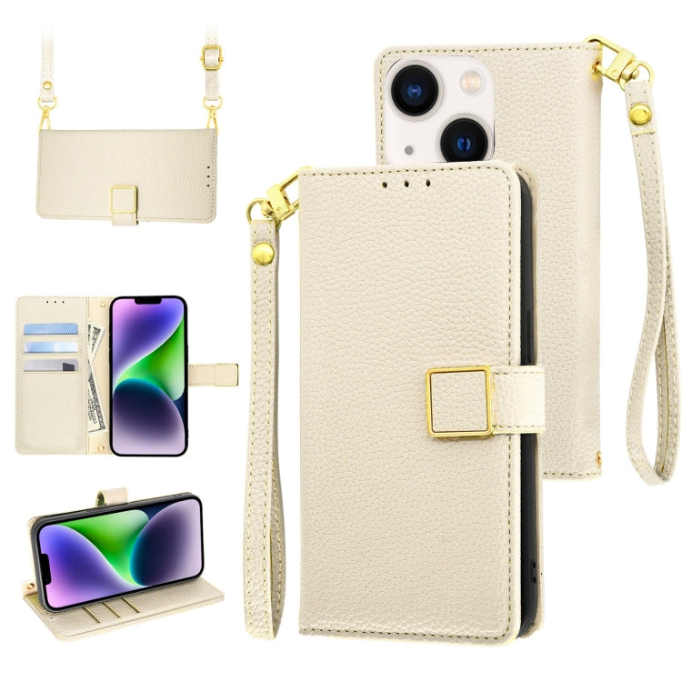 Crossbody Litchi Texture Square Buckle Leather Phone Case, For iPhone 15 Plus, For iPhone 15, For iPhone 14 Plus