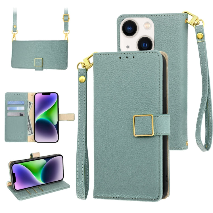 Crossbody Litchi Texture Square Buckle Leather Phone Case, For iPhone 15 Plus, For iPhone 15, For iPhone 14 Plus