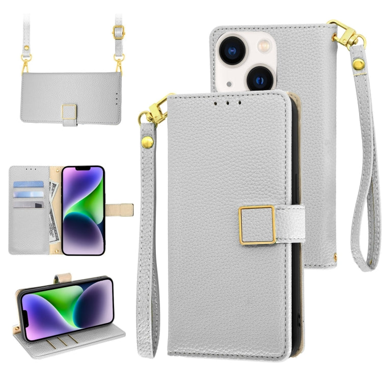 Crossbody Litchi Texture Square Buckle Leather Phone Case, For iPhone 15 Plus, For iPhone 15, For iPhone 14 Plus