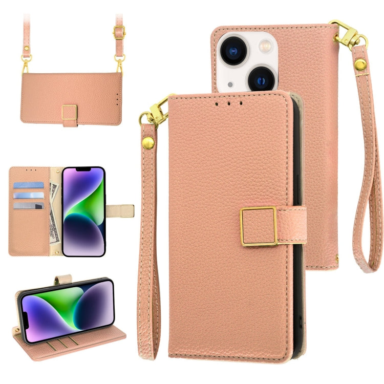 Crossbody Litchi Texture Square Buckle Leather Phone Case, For iPhone 14, For iPhone 14 Pro, For iPhone 14 Pro Max