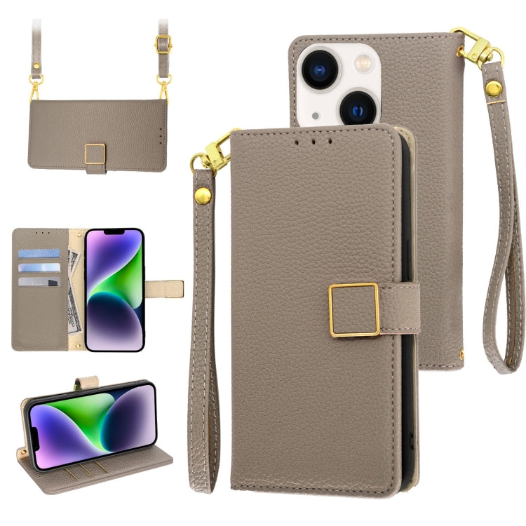Crossbody Litchi Texture Square Buckle Leather Phone Case, For iPhone 14, For iPhone 14 Pro, For iPhone 14 Pro Max