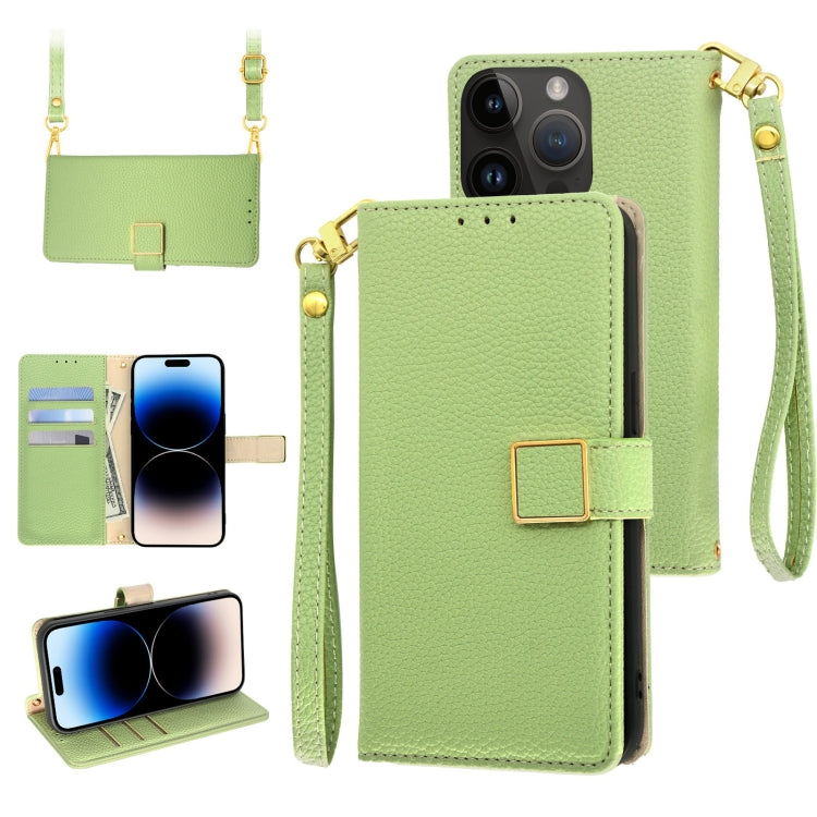 Crossbody Litchi Texture Square Buckle Leather Phone Case, For iPhone 14, For iPhone 14 Pro, For iPhone 14 Pro Max